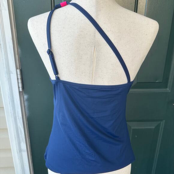 NWT Talbots One Shoulder Swimsuit Top Sz 12 Navy Pink Colorblock Asymmetrical - Picture 4 of 8
